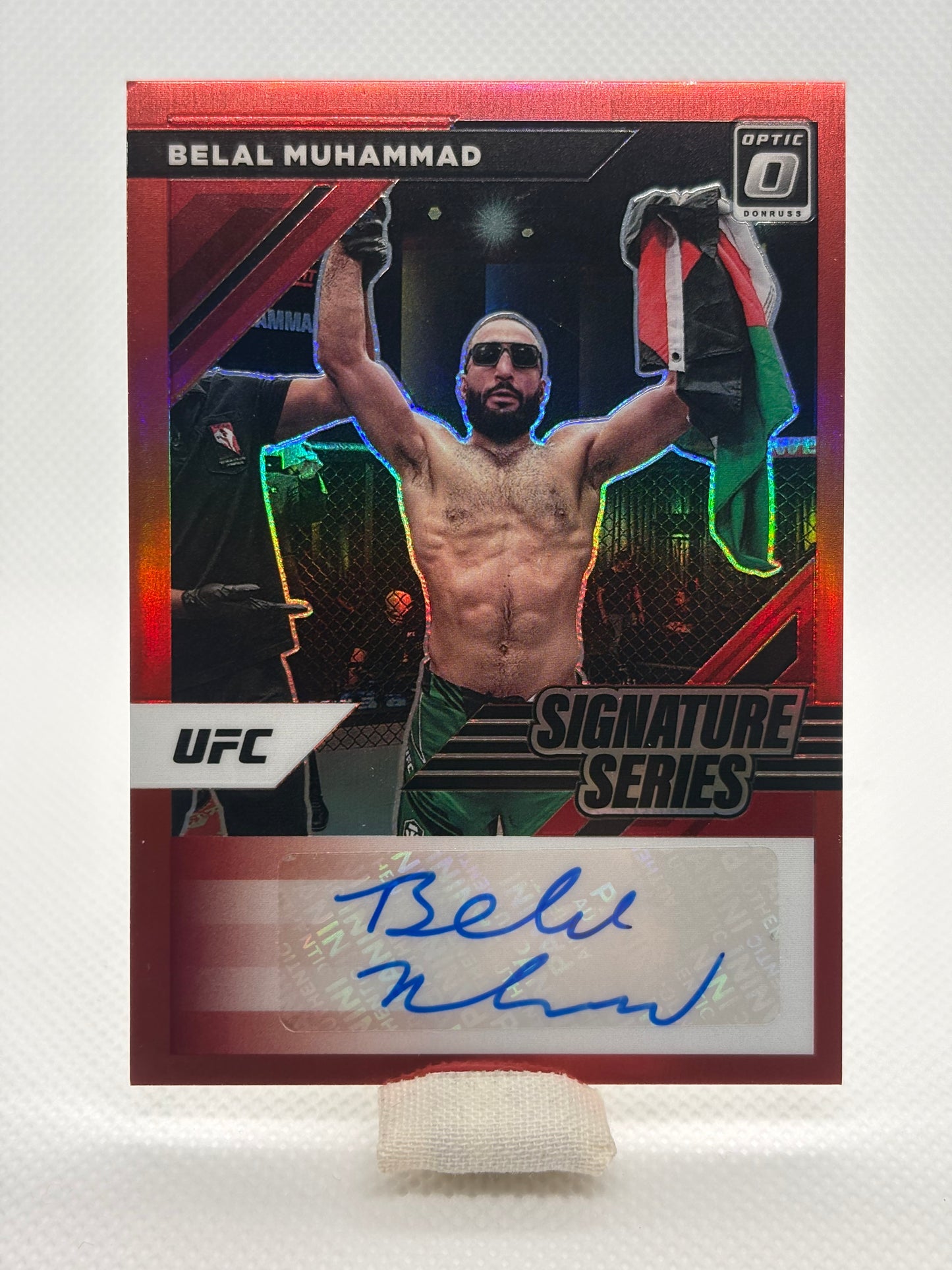 Belal Muhammad Signature Series Red Prizm Auto 01/49 | 2022 Panini Donruss Optic UFC