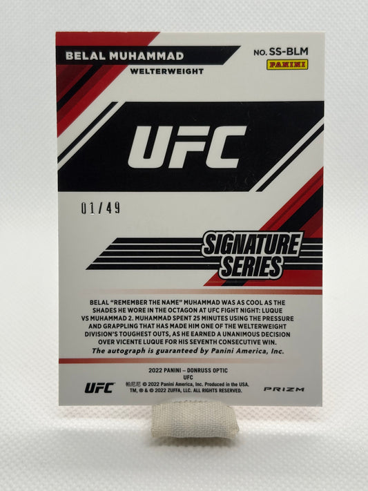 Belal Muhammad Signature Series Red Prizm Auto 01/49 | 2022 Panini Donruss Optic UFC