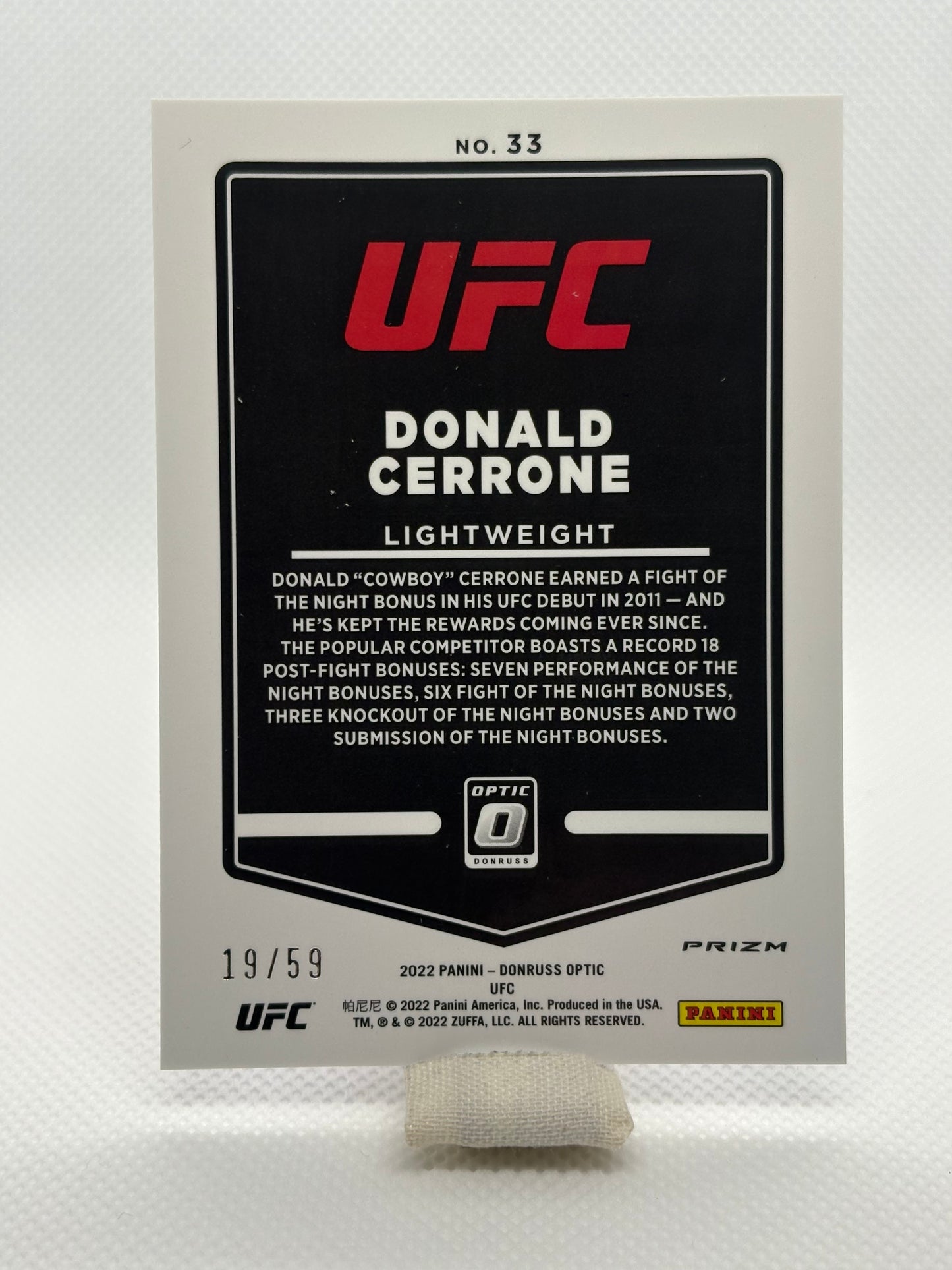 Donald Cerrone Purple Prizm Numbered 19/59 | 2022 Panini Donruss Optic UFC
