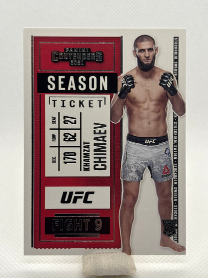 Khamzat Chimaev Season Ticket Rookie Card RC #3 | 2021 Panini Chronicles Contenders UFC